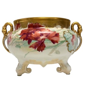 French Limoges Hand Painted Swan Handle Jardiniere