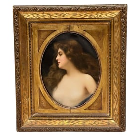 Signed WAGNER KPM Porcelain Oval Plaque in Frame