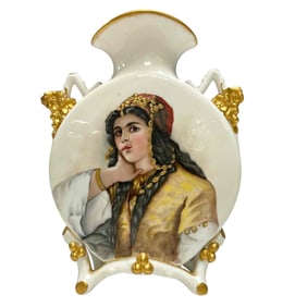 French Limoges Hand Painted Flat Form Vase