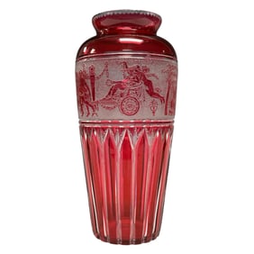 Val St. Lambert Cameo Cranberry Glass Vase