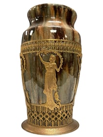 Art Pottery Vase with Renaissance Bronze Overlay