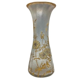 attrib to Mont Joye Frosted Glass Enameled Vase