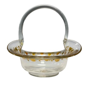 Czech Strawberry Vine Pattern Glass Basket