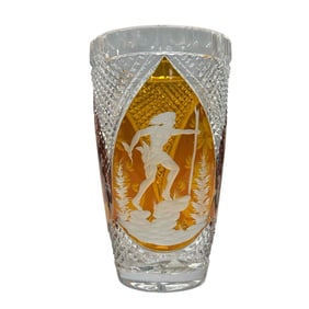 Czech Amber Cut to Clear Crystal Glass Vase