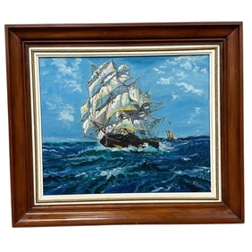 Artist Signed 20th C. Nautical Schooner Seascape
