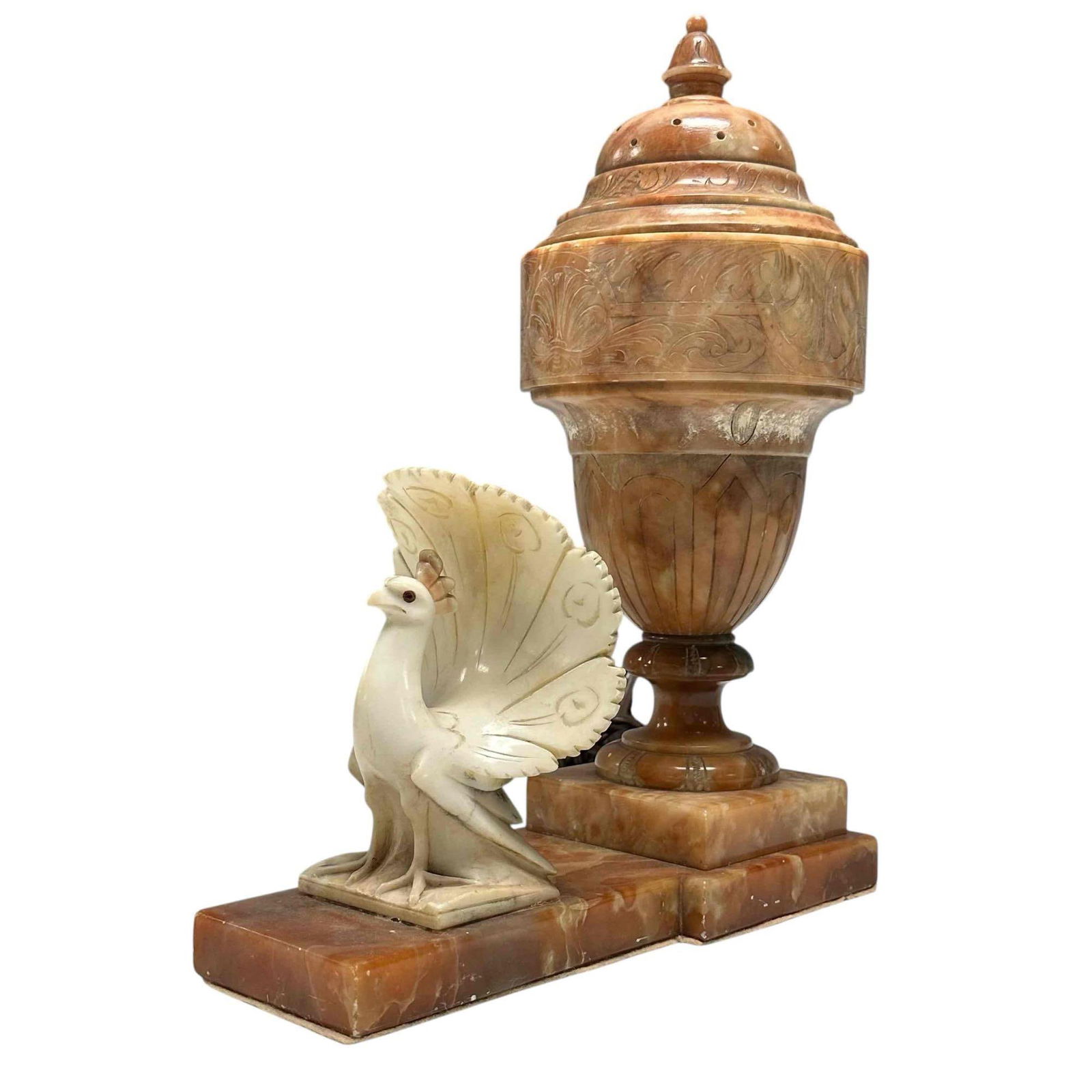 Italian Art Deco Peacock and Urn Alabaster Lamp (1 of 20)