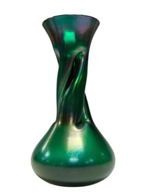Green Iridescent Twist Form Art Glass Vase -