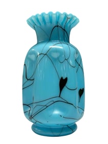 Fenton Iridescent Blue Hanging Hearts Vase