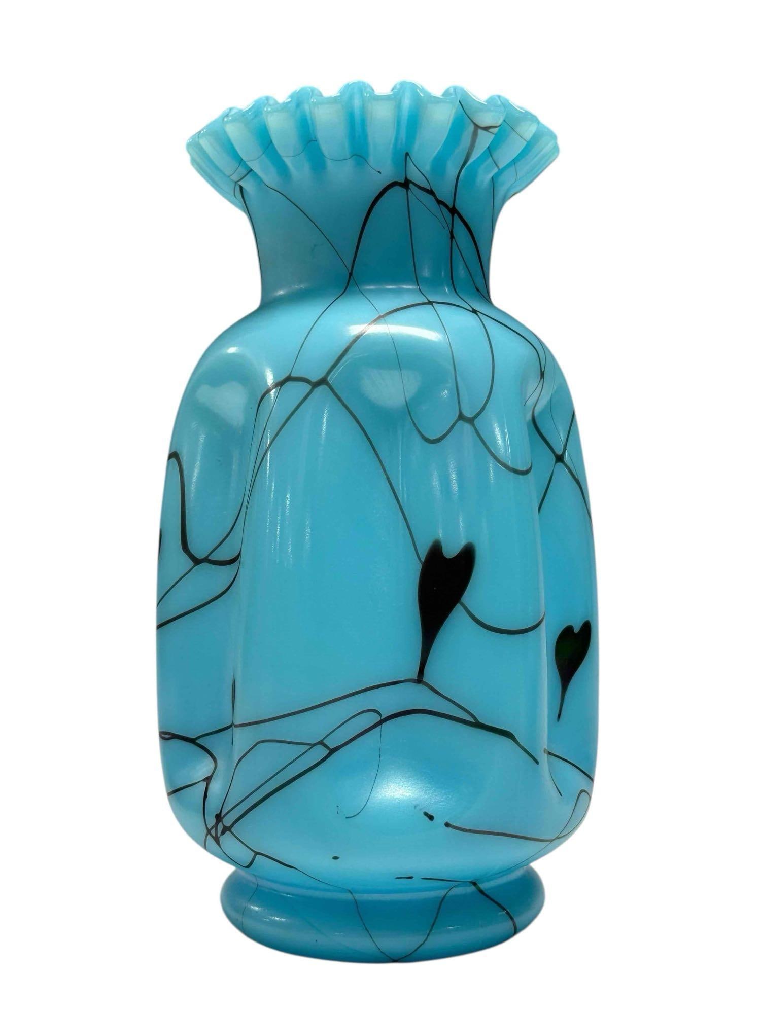 Fenton Iridescent Blue Hanging Hearts Vase (1 of 11)