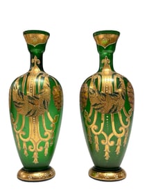 Pair of Bohemian Art Nouveau Enameled Vases