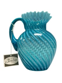 FENTON Art Glass Blue Opal Swirl Pitcher