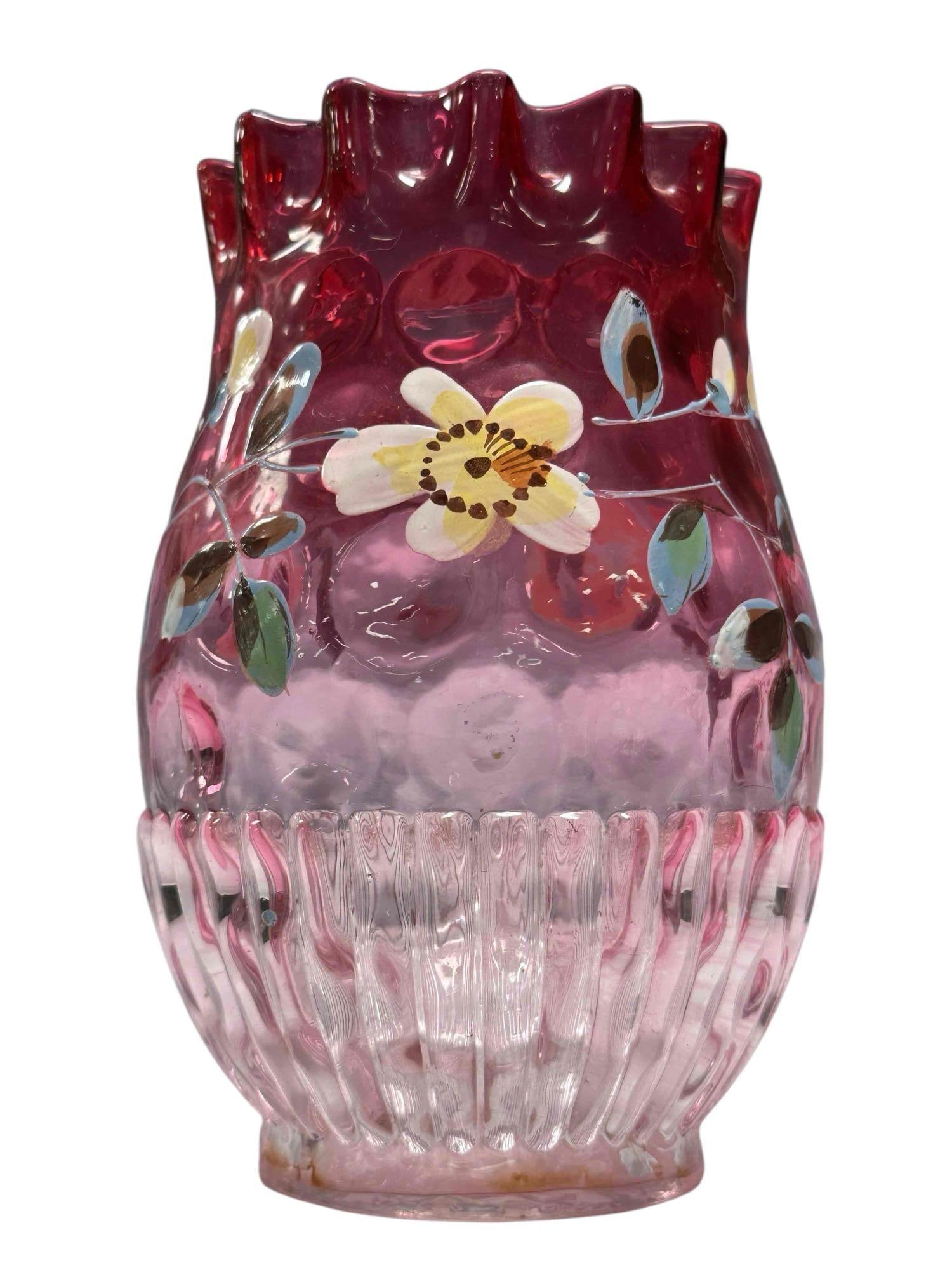 19th C. Victorian Cranberry Art Glass Vase (1 of 17)