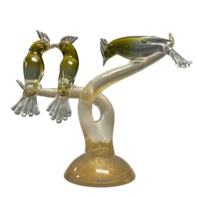 Vintage Italian Murano Art Glass - Trio of Birds on Branches
