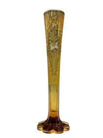 19th Century MOSER Art Glass Enameled Amber Vase