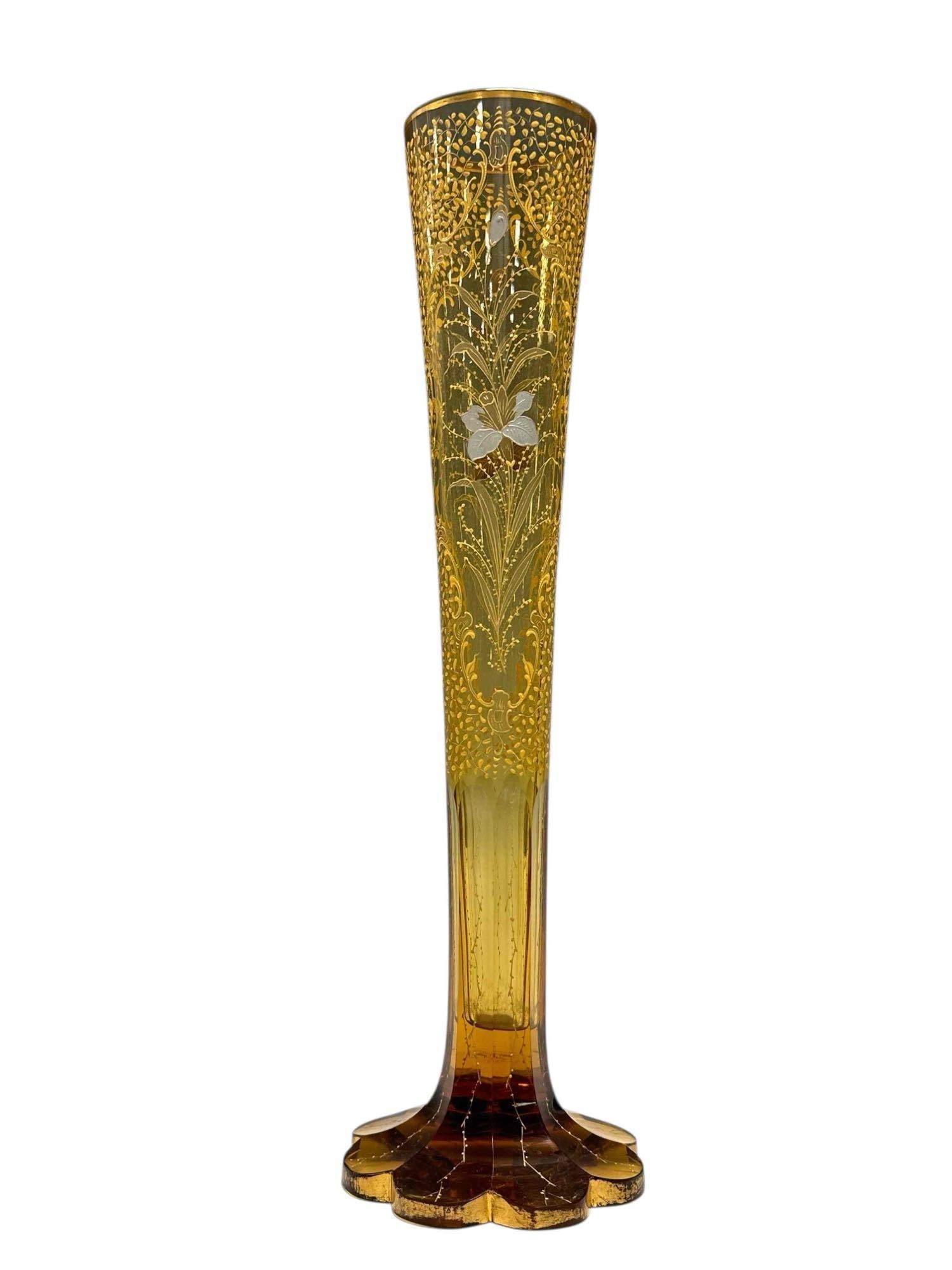 19th Century MOSER Art Glass Enameled Amber Vase (1 of 20)