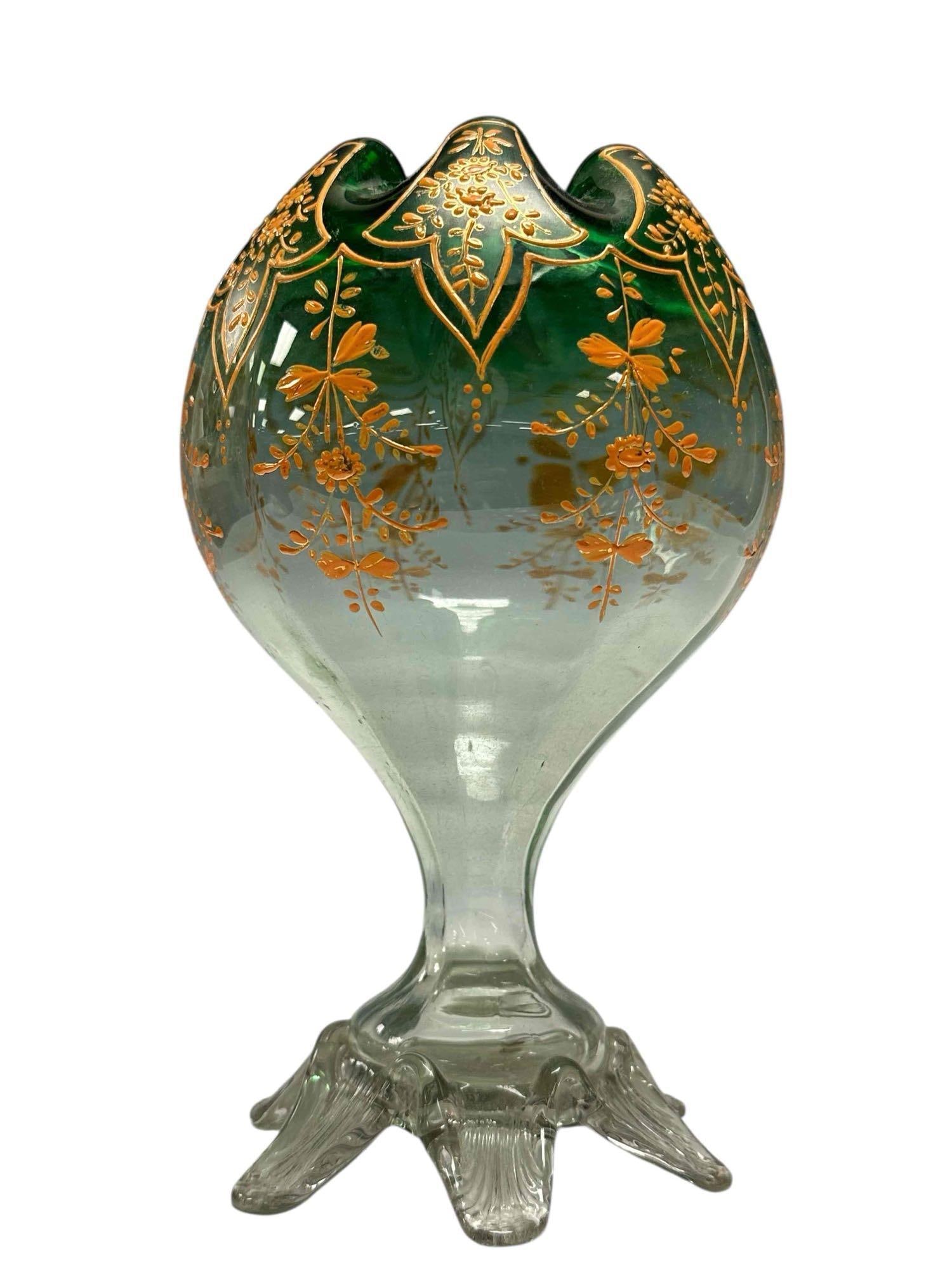 RARE MOSER Victorian Art Glass Pedestal Rose Bowl Vase (1 of 18)