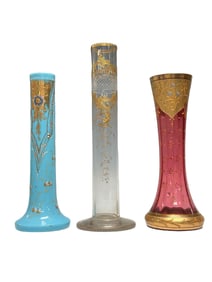Moser Gold Enameled Art Glass Vases (3)