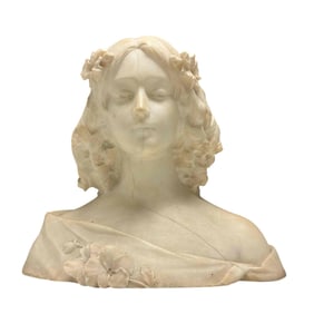 Art Nouveau Carved Italian Marble Bust of Woman