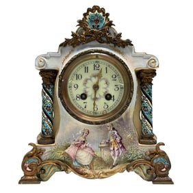 French Bronze and Porcelain Japy Freres Mantle Clock