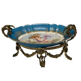 French Sevres Style Dish in Mounted Bronze Frame