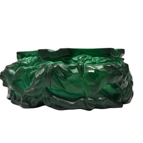 Art Deco Bohemian Malachite Jade Panthers Ashtray