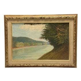 Early 20th C. River Landscape Oil on Panel Board - J.J Gillespie