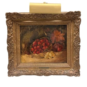 19th Century Berry Fruit Oil on Canvas - V. CLARE