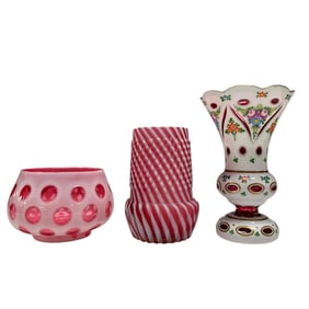 3pc Cranberry Art Glass - Bohemian - Fenton - Northwood