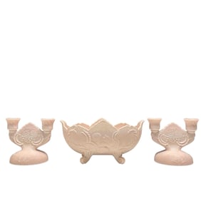 3pc Mid 20th Century Pink Milk Glass Set