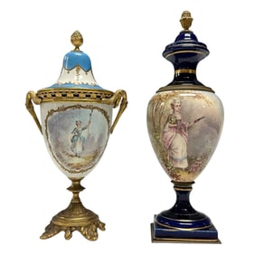 (2) French Bronze Mounted Porcelain Urns - Petit