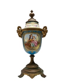 A French Sevres Style Bronze Mounted Urn with Ram Heads