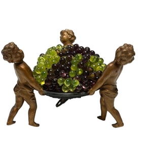 Czech Art Deco Fruit Lamp with Cherubs