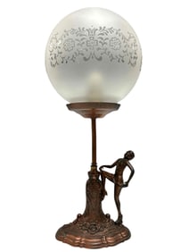 Art Nouveau Figural Lamp with Ball Shade