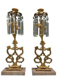 Pair of 19th C. Gilt Bronze Girandoles on Marble Plinths