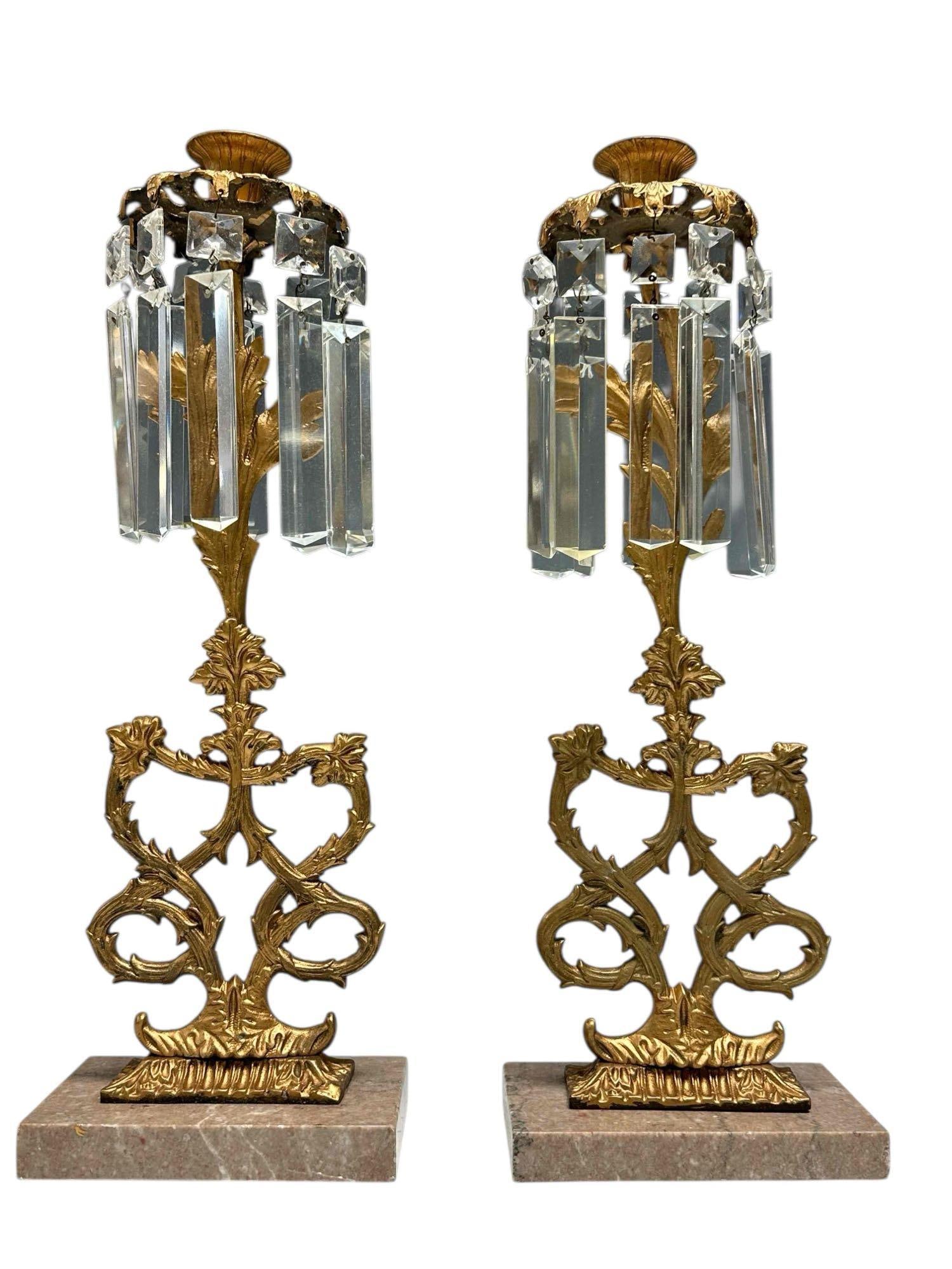 Pair of 19th C. Gilt Bronze Girandoles on Marble Plinths (1 of 16)
