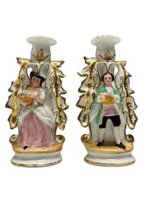 Pair 19th Century Old Paris Figural Candlesticks