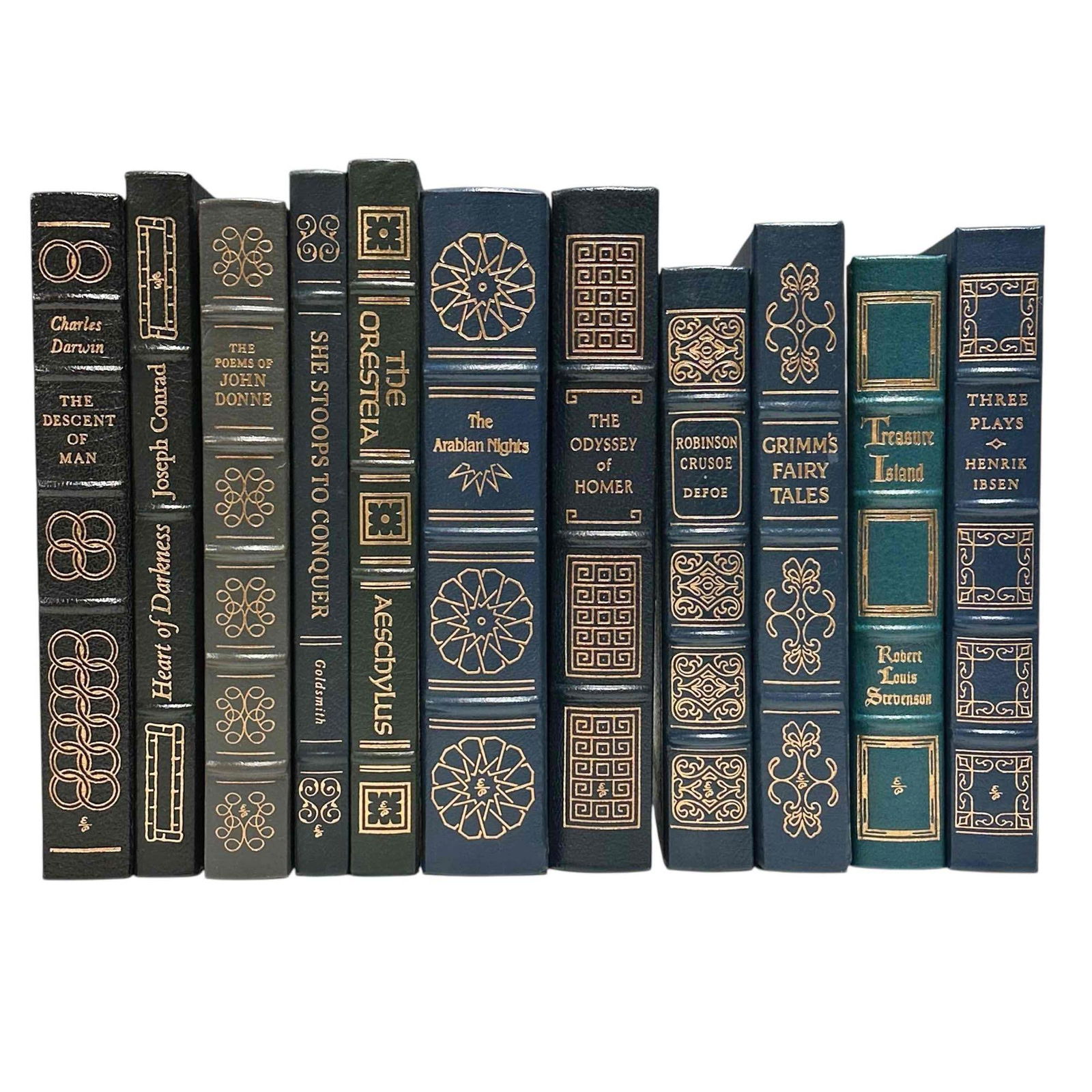 Eleven (11) Leather Bound Books - Easton Press: Eleven leather bound books published by Easton Press. Bound in shades of black, greens and blues these gilt covers have a stunning appearance. Part of the 100 Greatest Books Ever Written, these lot co