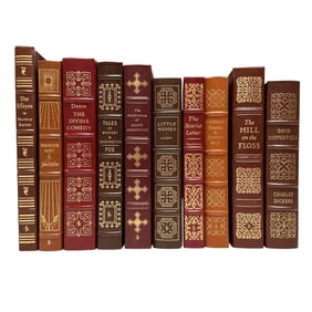 Ten (10) Leather Bound Books In Brown & Red Tones - Easton Press