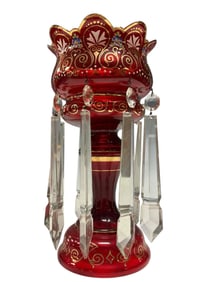 Czech Ruby Art Glass Luster with Long Drop Prisms
