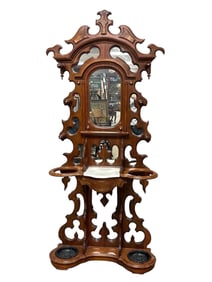 19th Century Rococo Style Walnut Hall Tree / Umbrella Stand