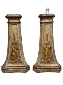 A Stately Pair of Marbleized Musse de Louvre Pedestals