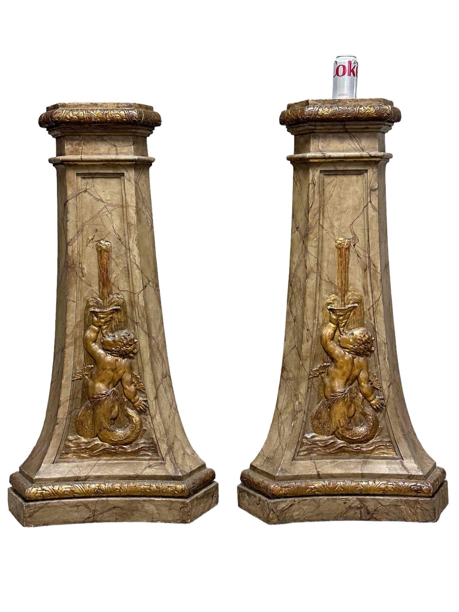 A Stately Pair of Marbleized Musse de Louvre Pedestals (1 of 15)