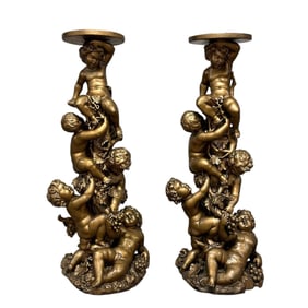 19th c. Neoclassical Italian Climbing Putti Pedestals