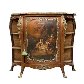 19th C. Louis XV Style Marble Top Cabinet Server