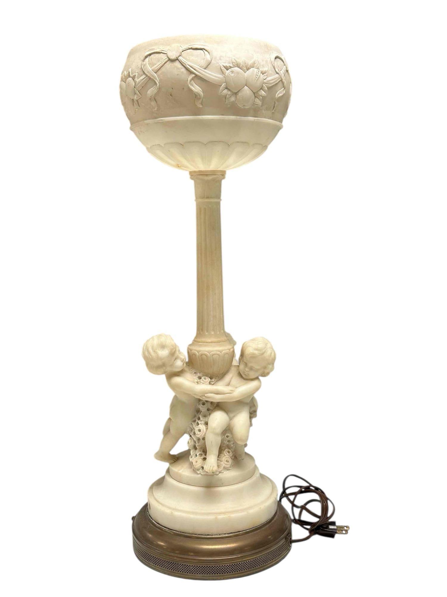 Carved Marble and Alabaster Cupid Figural Lamp (1 of 20)