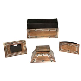 4pc. Heintz Arts & Crafts Sterling on Bronze Desk Set