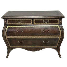Fine Italian Tooled Leather Wrap Bombe Chest / Commode