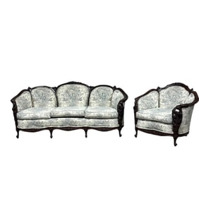 Art Nouveau attrib to KARPEN Carved 2pc Sofa and Chair Set