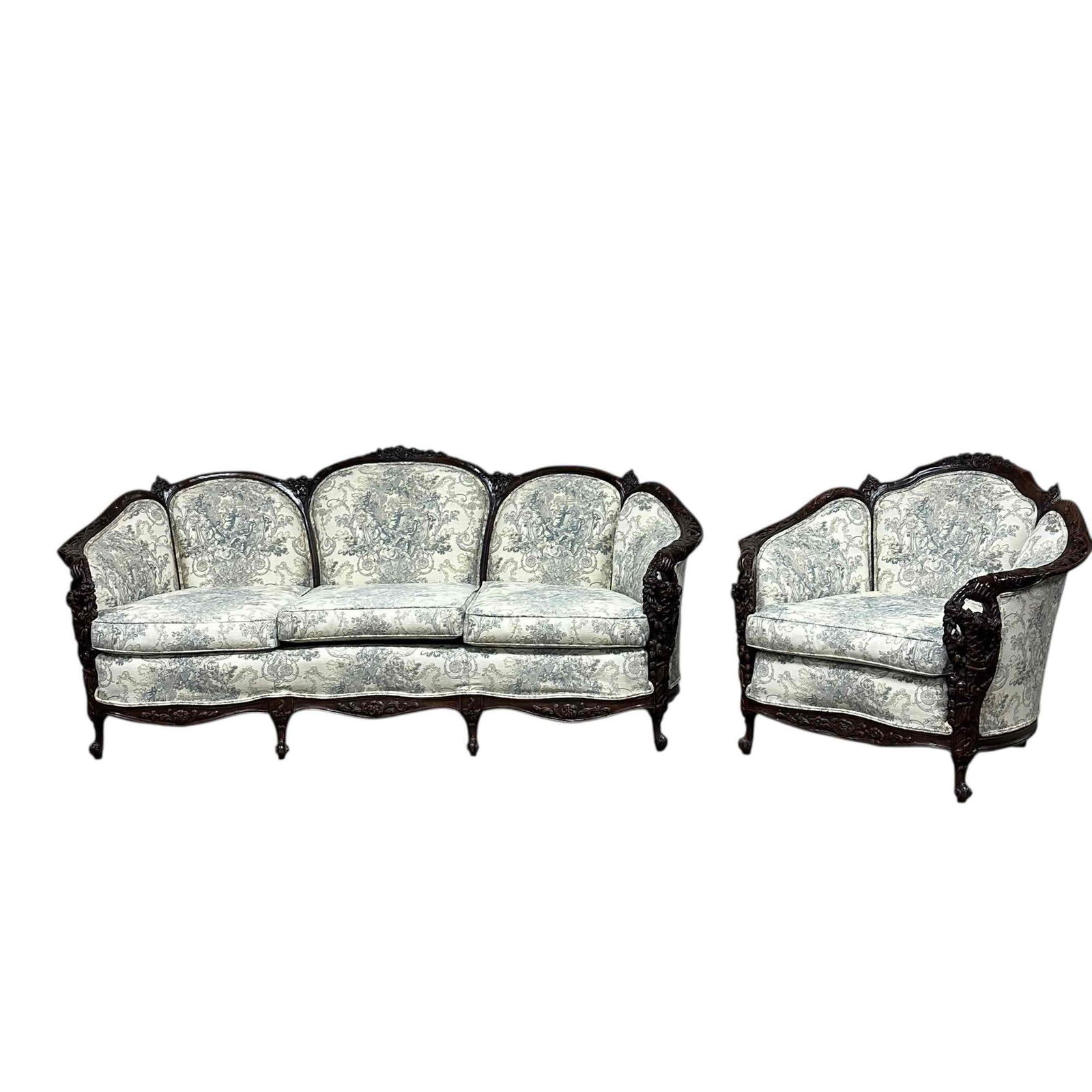 Art Nouveau attrib to KARPEN Carved 2pc Sofa and Chair Set (1 of 20)
