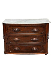 19th C. American Victorian 3 Drawer Marble Top Dresser